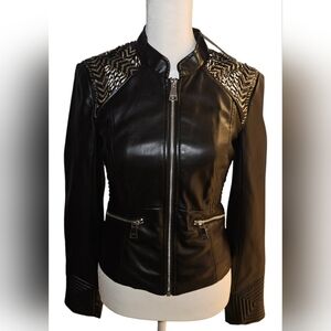 NWT Bebe Embellished Black Moto Faux Leather Jacket XS